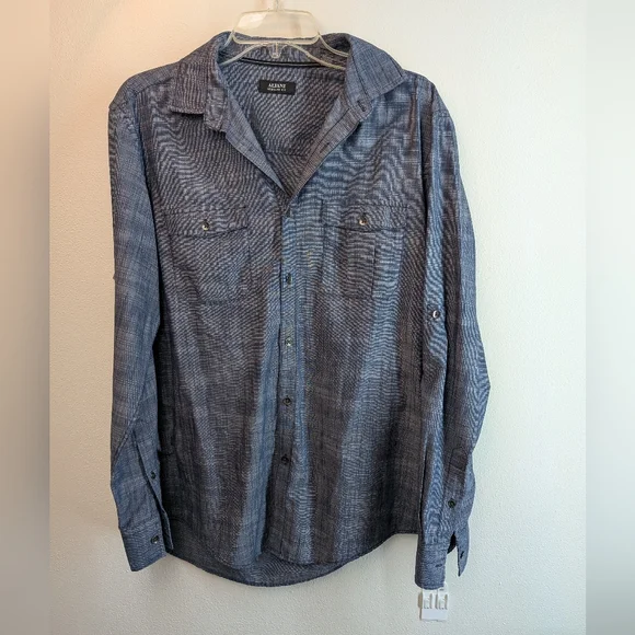 Alfani Blue Casual Button Down Shirt - Picture 1 of 7